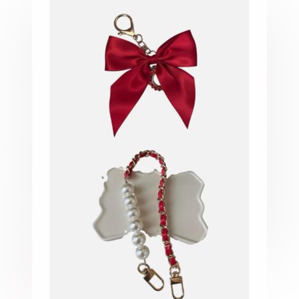 Red Bow And Pearl Chain Accessory Set